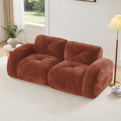 2-Seater Tufted Sofa Couches With boneless Sofa,Soft Velvet  Fabric,Bottom Anti-Slip Design,32D High Density Sponge,Ergonomic Design Bottom,No Assembly Required,Fits Living Rooms,Red Brown