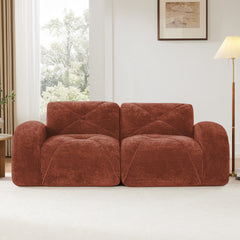 2-Seater Tufted Sofa Couches With boneless Sofa,Soft Velvet  Fabric,Bottom Anti-Slip Design,32D High Density Sponge,Ergonomic Design Bottom,No Assembly Required,Fits Living Rooms,Red Brown