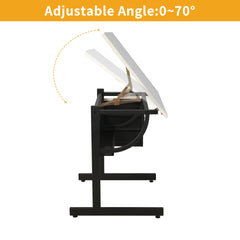 White tabletop  Adjustable drafting  drawing table for Crafting, Reading, Writing with stool and 3 Storage drawers