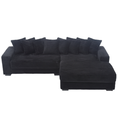 [NEW ARRIVED] [VIDEO PROVIDED] Oversized Two-Piece  Couches,  L Shaped Sofa, Corduroy, Right Chaise Daybed,with Armrests,Eight Throw Pillows,Corner Sofa,Easy To Assemble,  Black