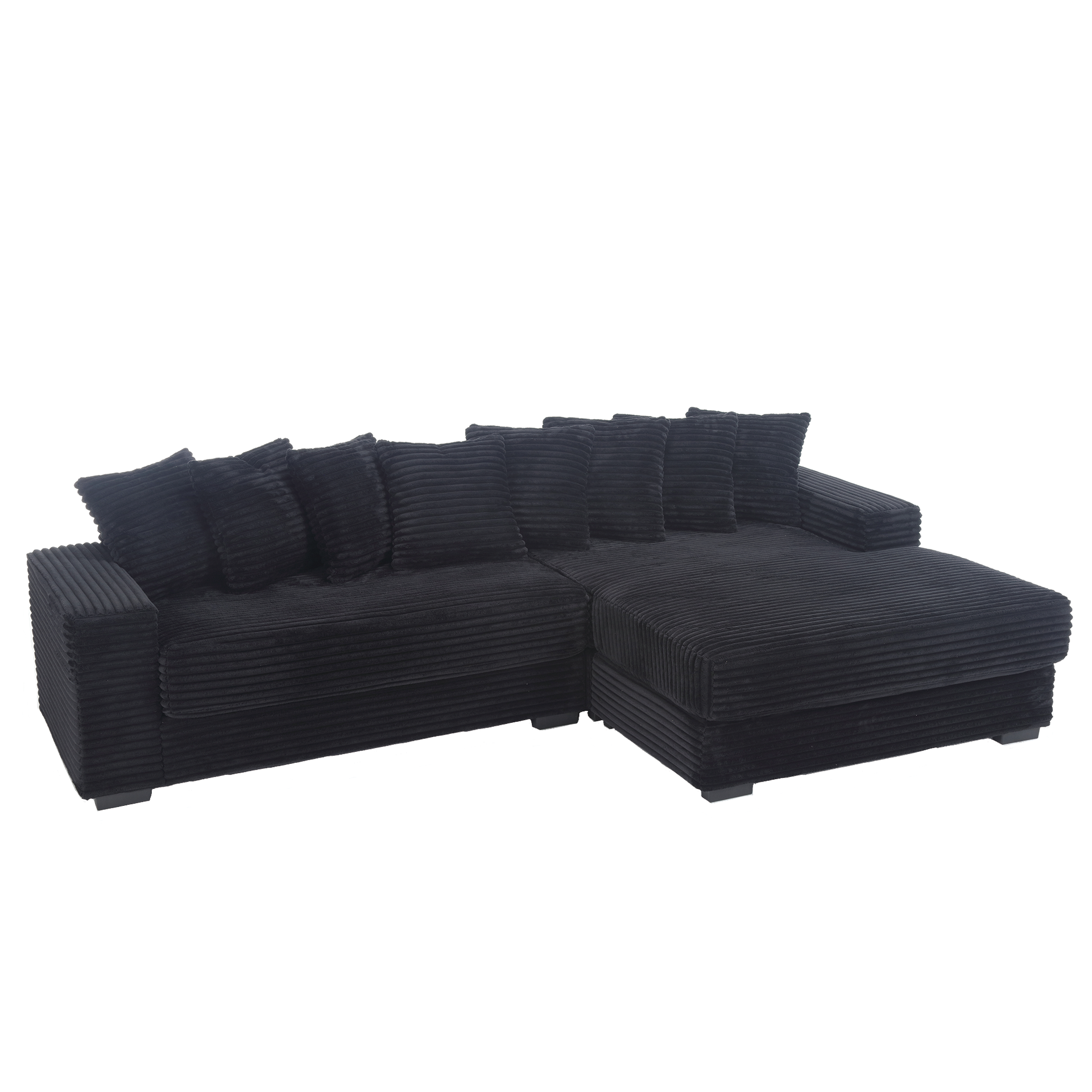 [NEW ARRIVED] [VIDEO PROVIDED] Oversized Two-Piece  Couches,  L Shaped Sofa, Corduroy, Right Chaise Daybed,with Armrests,Eight Throw Pillows,Corner Sofa,Easy To Assemble,  Black