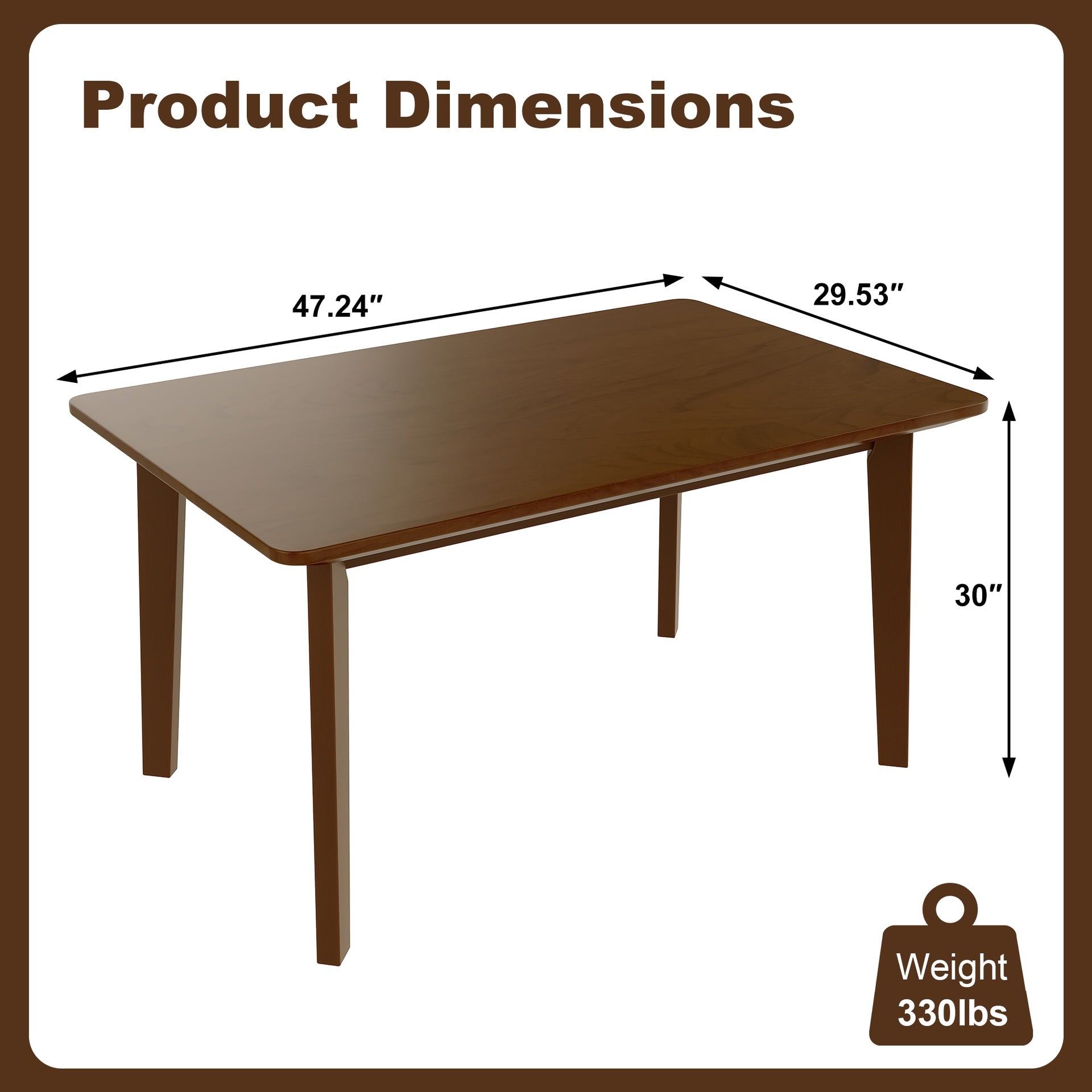 Rustic Farmhouse Dining Table - Solid Wood Frame, Minimalist Modern Dining Table for Kitchen, Dining Room, Living Room, Walnut