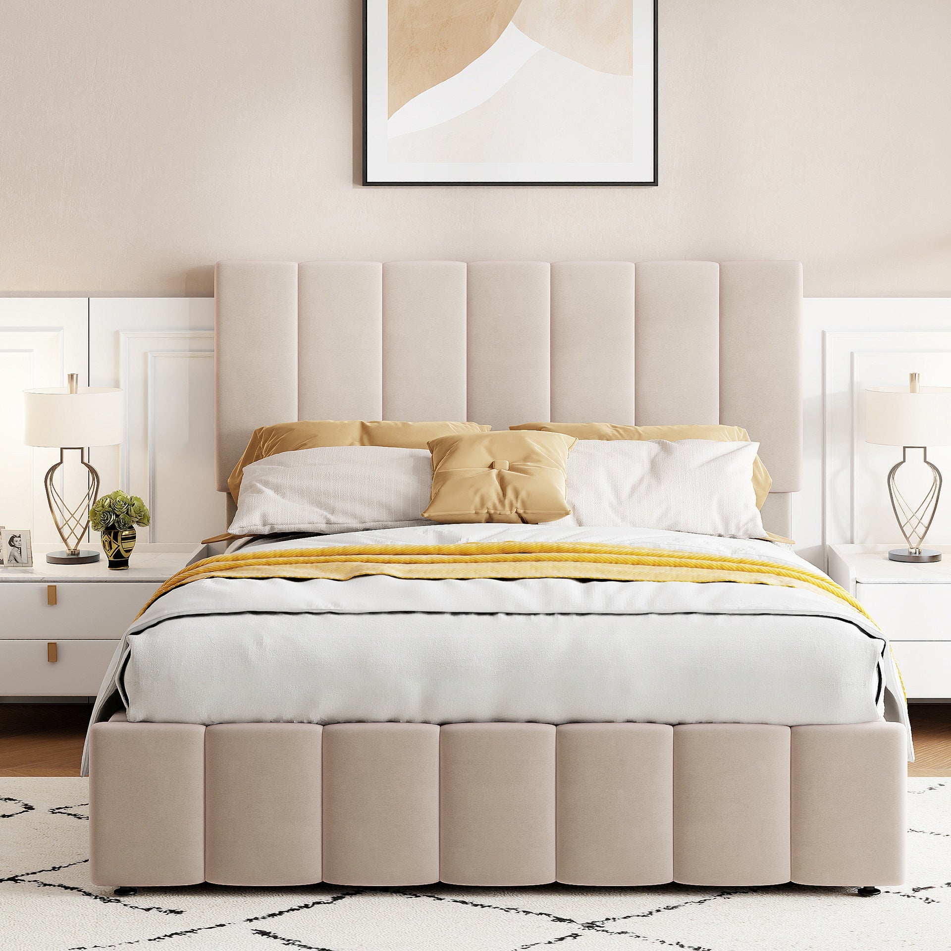 Full size Upholstered Platform bed with a Hydraulic Storage System - Beige(OLD SKU: LP000111AAA)