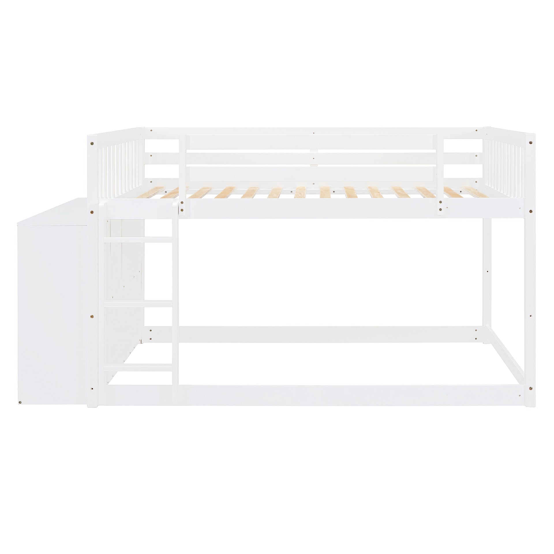 Full over Full Bunk Bed with 4 Drawers and 3 Shelves-White