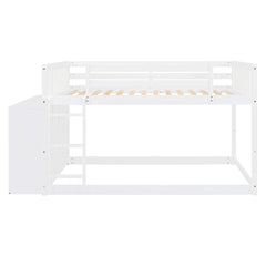 Full over Full Bunk Bed with 4 Drawers and 3 Shelves-White