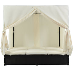 U_STYLE Outdoor Patio Wicker Sunbed Daybed with Cushions, Adjustable Seats