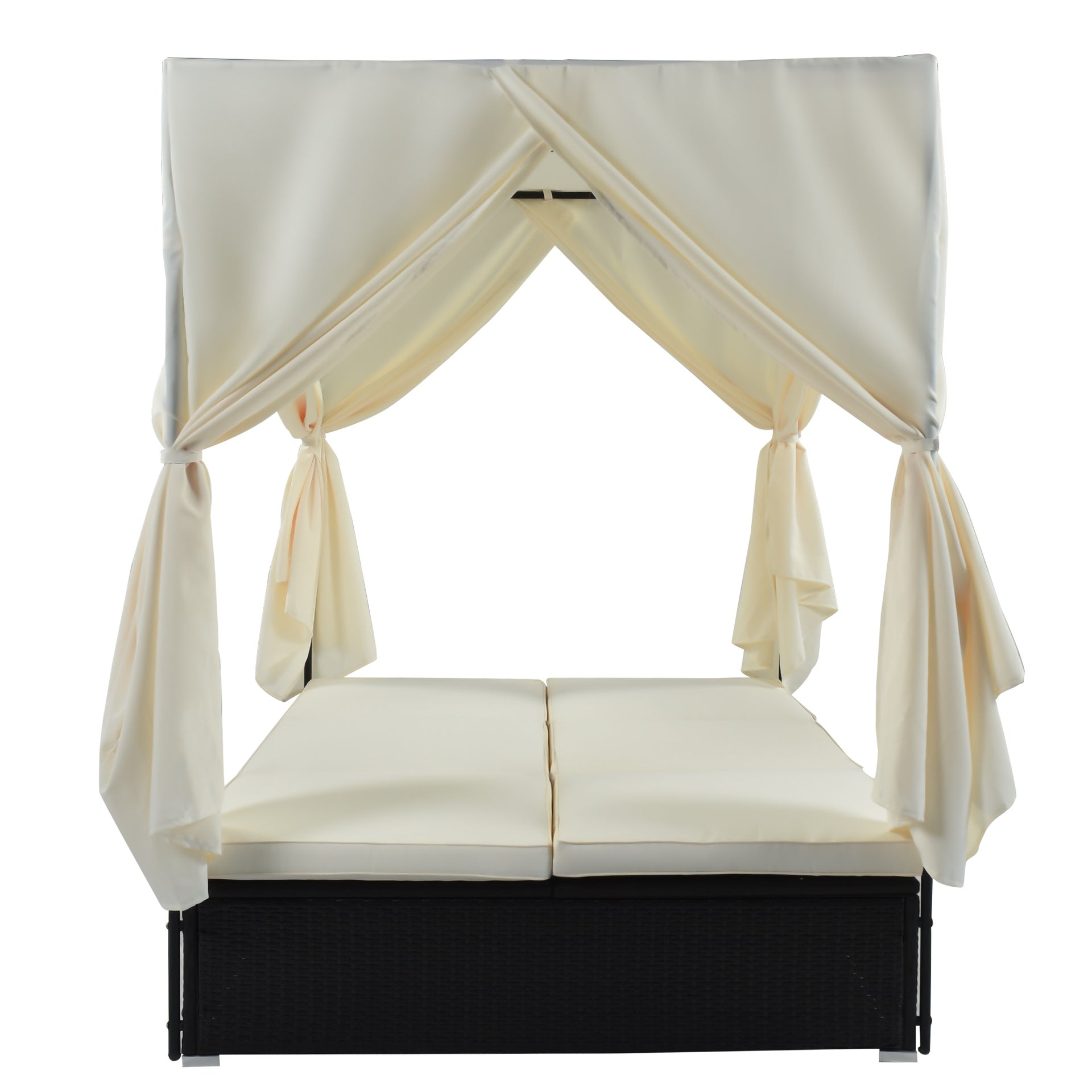 U_STYLE Outdoor Patio Wicker Sunbed Daybed with Cushions, Adjustable Seats