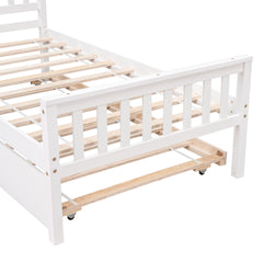 Twin Bed with Trundle, Platform Bed Frame with Headboard and Footboard, for Bedroom Small Living Space,No Box Spring Needed,White(New SKU:W504P148532)