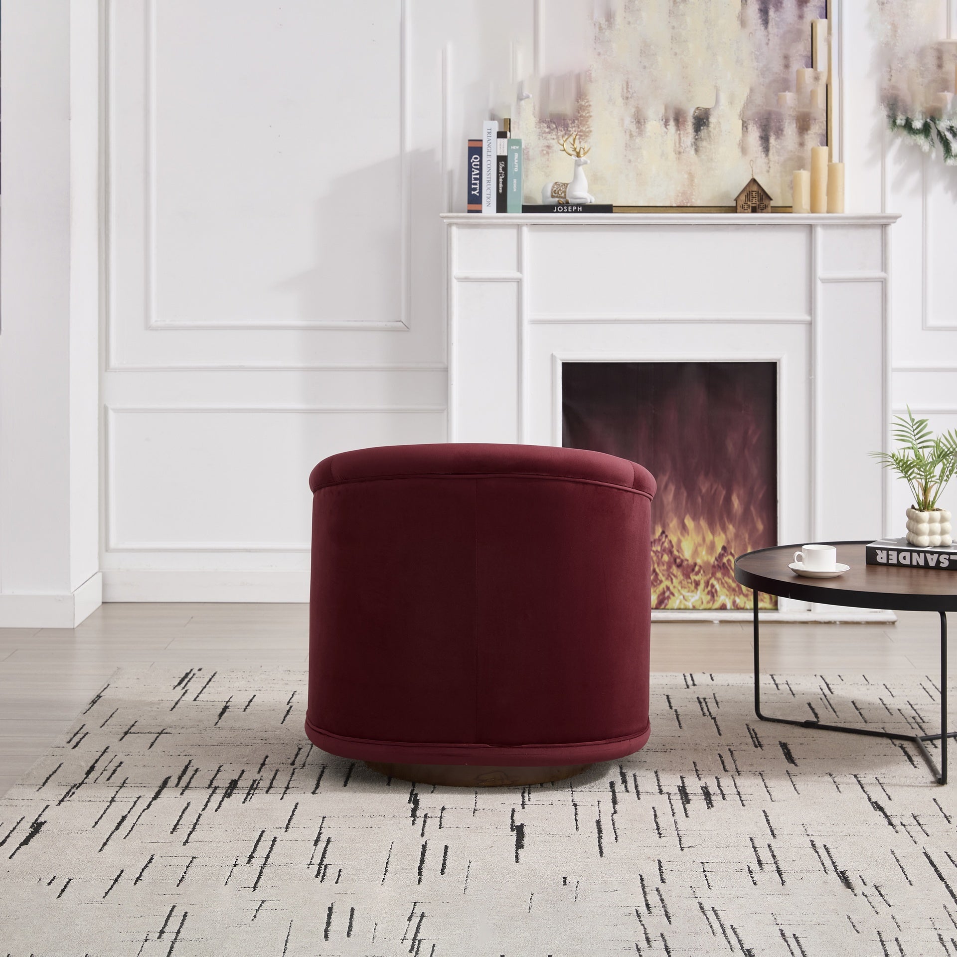 Swivel Accent Chair, 360-degree Swivel Barrel Chair with Velvet Fabric Upholstery, Comfy Pumpkin-Shaped Swivel Chair for Living Room, Bedroom, or Office