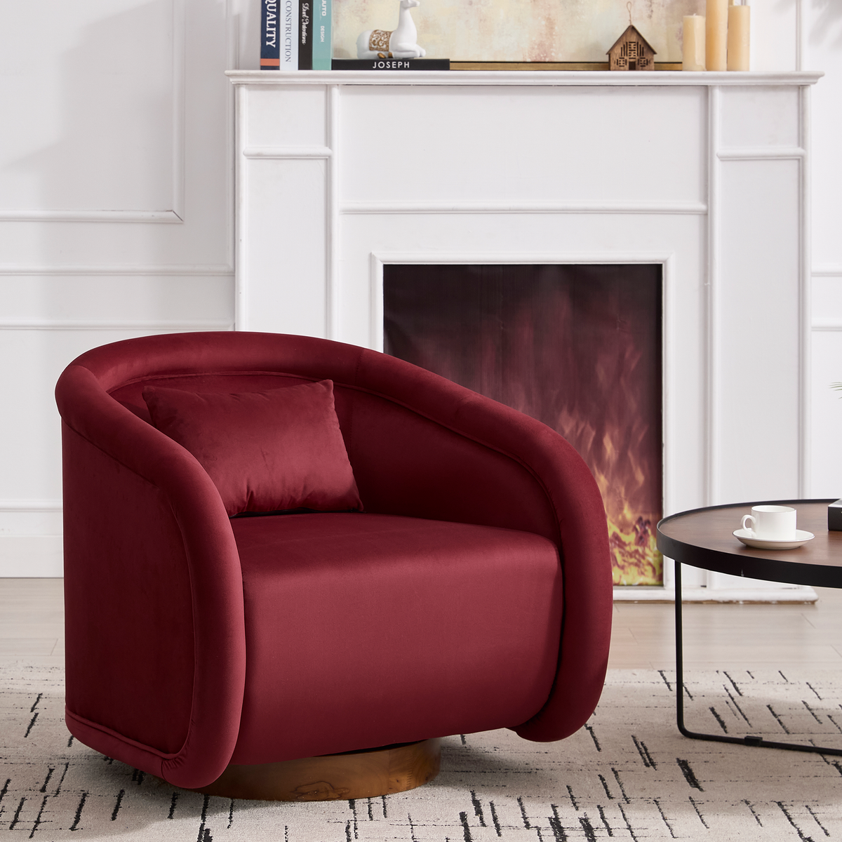 Swivel Accent Chair, 360-degree Swivel Barrel Chair with Velvet Fabric Upholstery, Comfy Pumpkin-Shaped Swivel Chair for Living Room, Bedroom, or Office