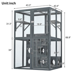 Catio Outdoor Cat Enclosure with Double Enter Doors, Grey Climbing shelves, Weatherproof  Pine Wood Playground with 7 Freely Combination Wood Boxes