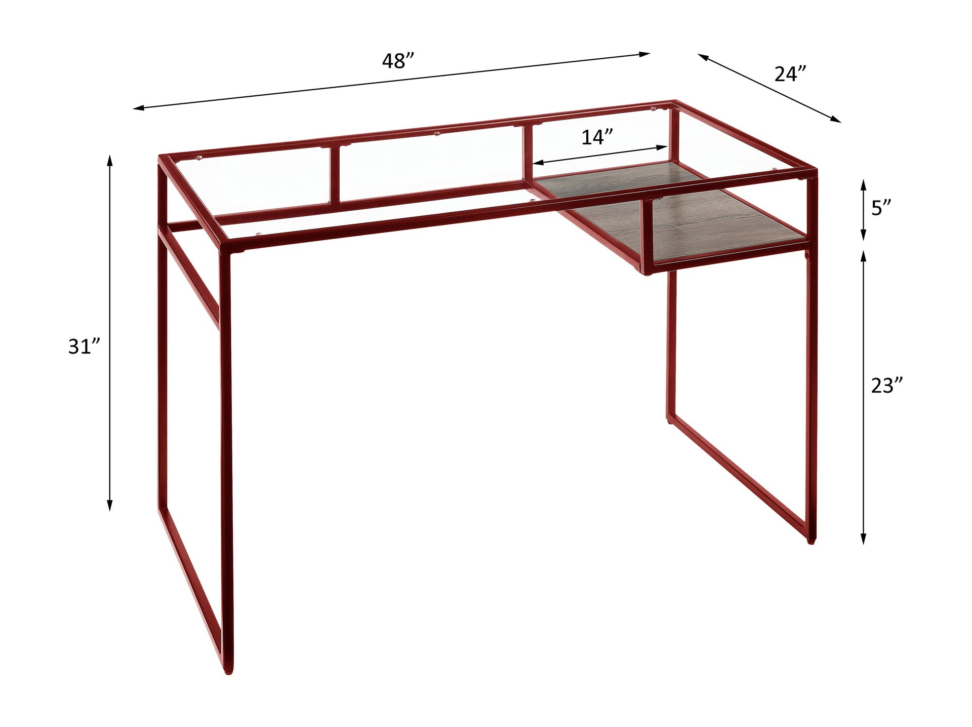 Yasin Glass Top & Red Finish Writing Desk
