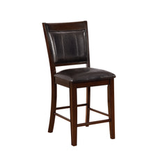 6pc Dining Set Contemporary Farmhouse Style Counter Height w 20-Inch Lazy Susan Dark Brown Espresso  Finish Faux Leather Upholstered Chairs Bench Wooden Wood Veneers Solid Wood Dining Room Furniture