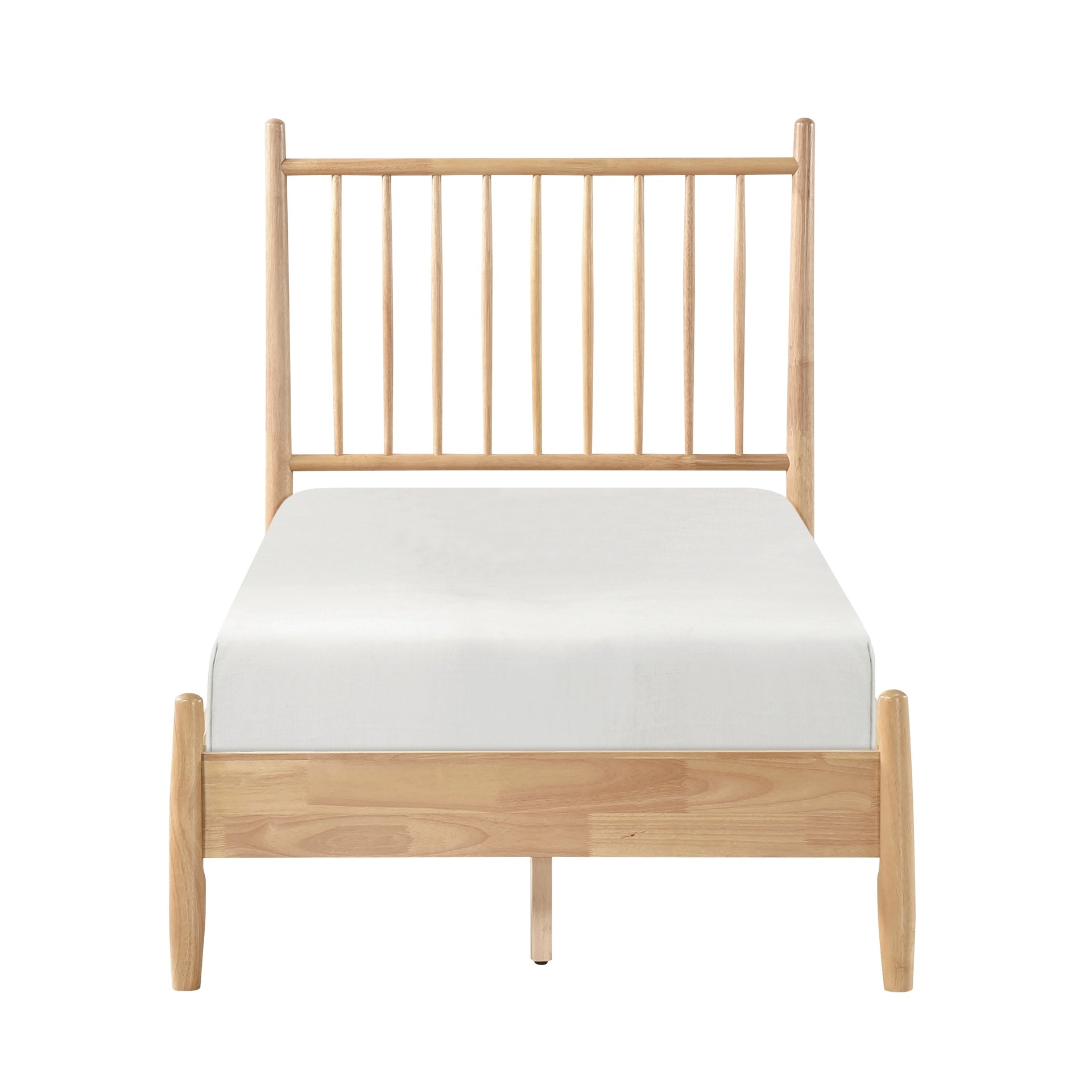 Mid-Century Modern Design Twin Platform Bed 1pc Natural Finish Wooden Bedroom Furniture Vertical Slats Headboard, Bed in a Box