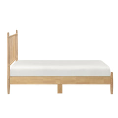 Mid-Century Modern Design Twin Platform Bed 1pc Natural Finish Wooden Bedroom Furniture Vertical Slats Headboard, Bed in a Box
