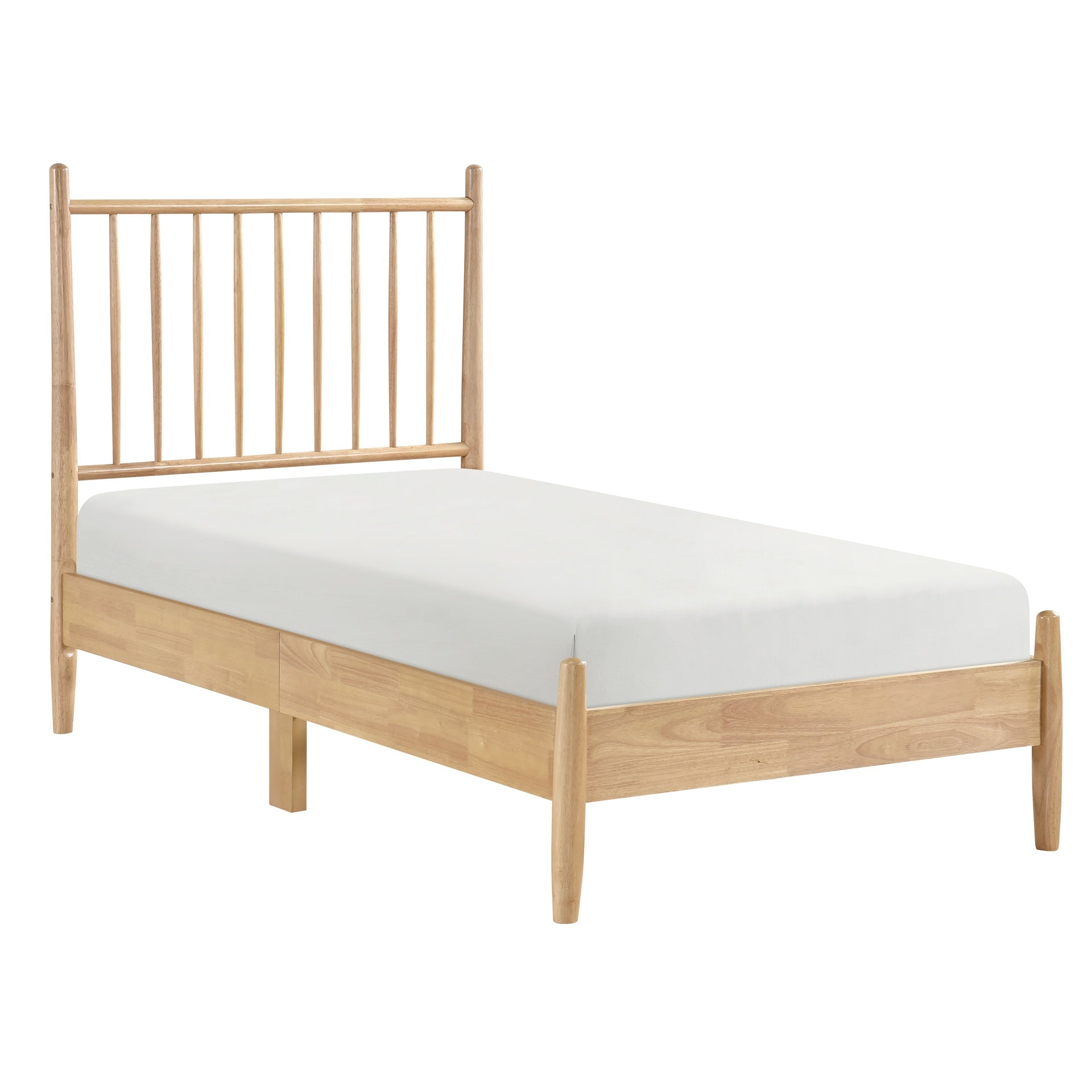Mid-Century Modern Design Twin Platform Bed 1pc Natural Finish Wooden Bedroom Furniture Vertical Slats Headboard, Bed in a Box