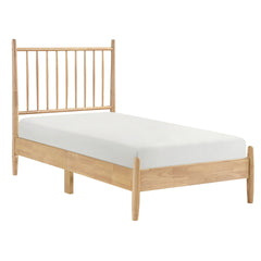 Mid-Century Modern Design Twin Platform Bed 1pc Natural Finish Wooden Bedroom Furniture Vertical Slats Headboard, Bed in a Box