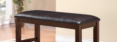 Farmhouse Style 1pc Brown Espresso Counter Height Bench Footrest Faux Leather Upholstered Seat Wooden Furniture