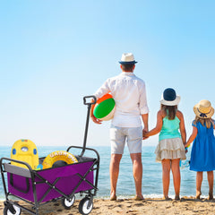 Minimeetall Strap , Collapsible Foldable Wagon Cart with strapping system Beach Wagon , Utility Cart , Utility Wagon Grocery Cart for Camping Shopping Sports Gardeing Fishing Supports 225lbs purple