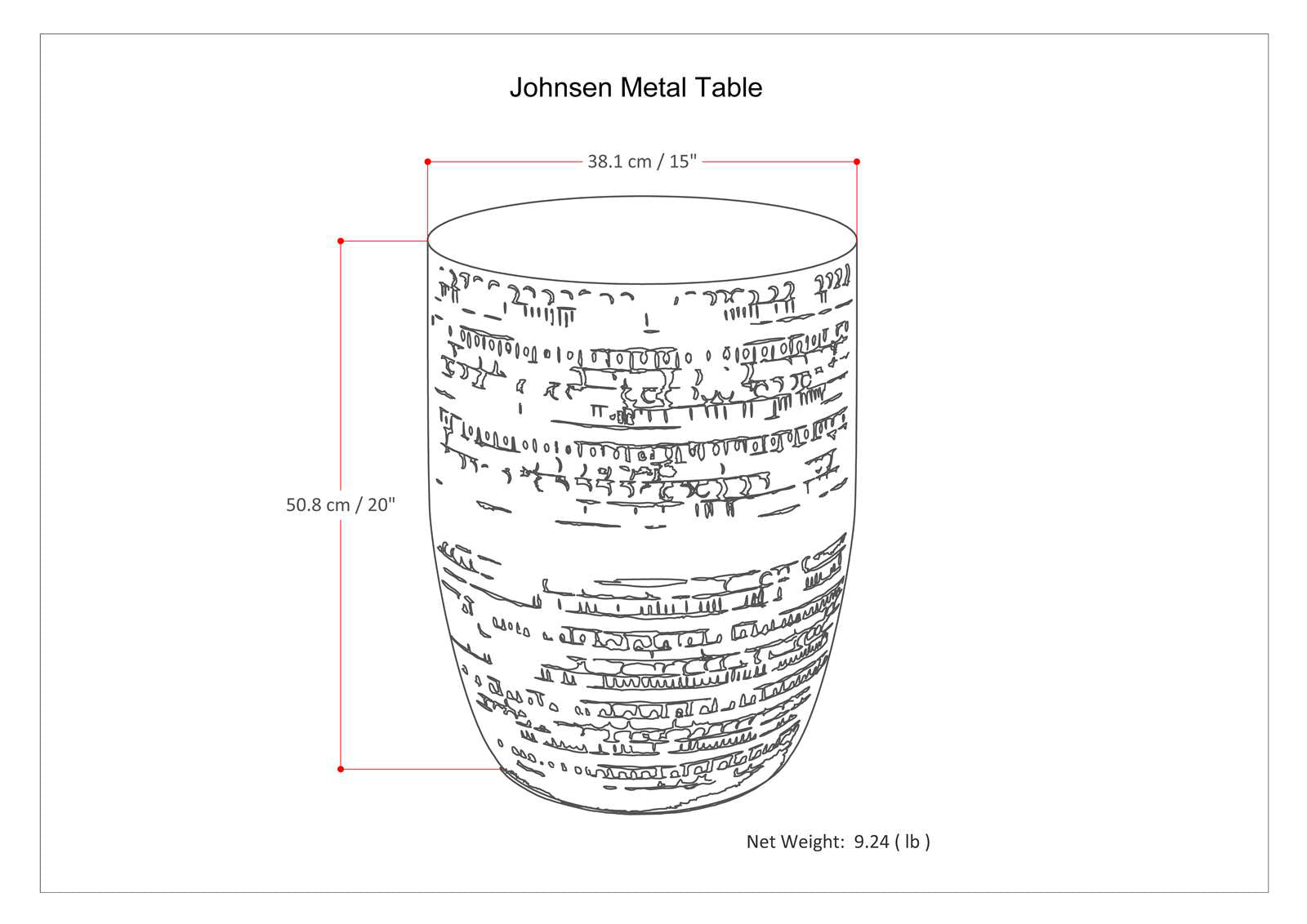 Johnsen 15 inch Wide Tribal Pattern Metal Accent Table in Antique Cooper