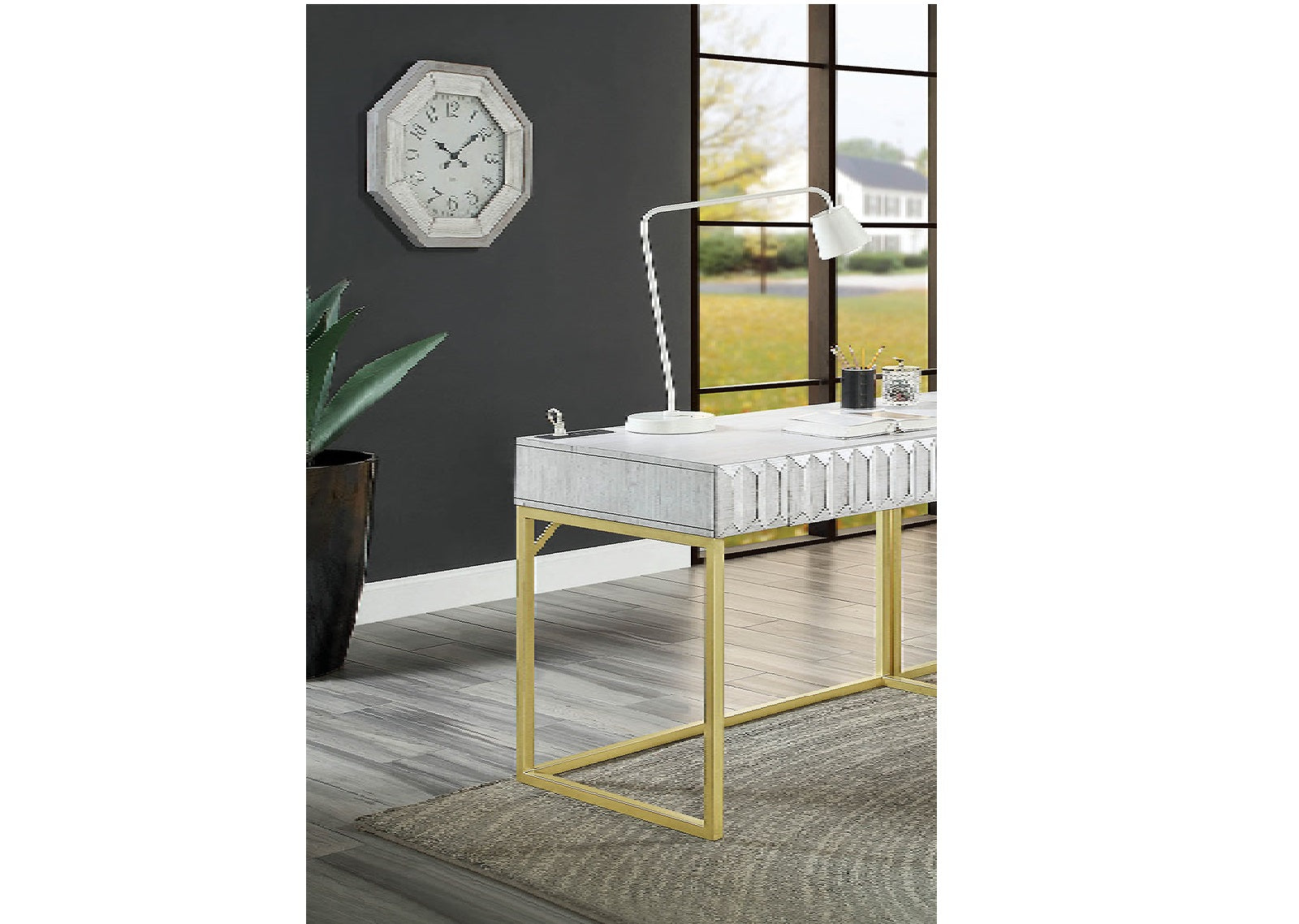 Transitional Two-tone Computer Desk Antique White, USB Port Lift Top Design And Concealed Drawer