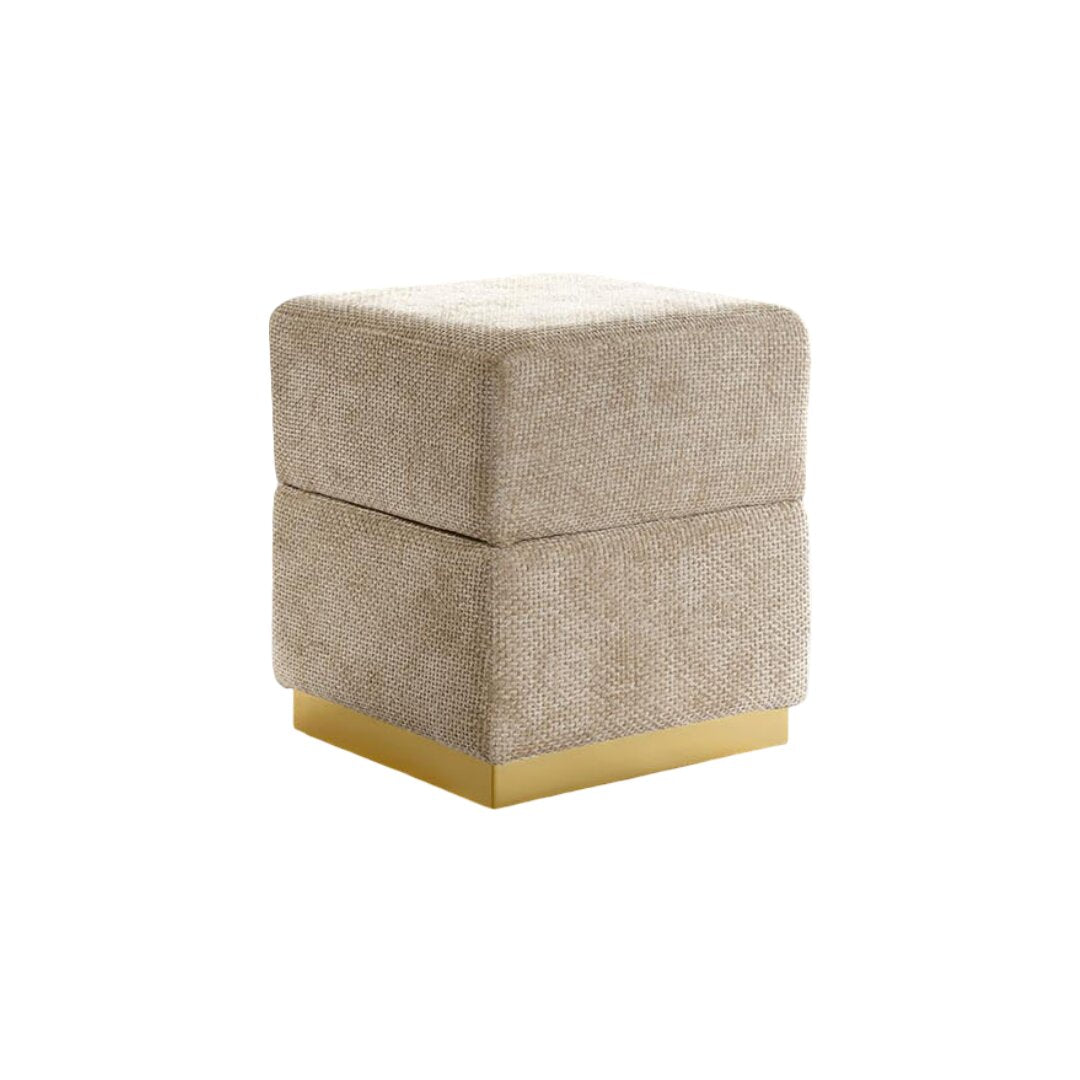 Contemporary Style Cube Design Accent Storage Compartment Stool Gold Plated Base Stainless Steel Silver Gray Finish Primary Living room