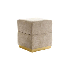 Contemporary Style Cube Design Accent Storage Compartment Stool Gold Plated Base Stainless Steel Silver Gray Finish Primary Living room
