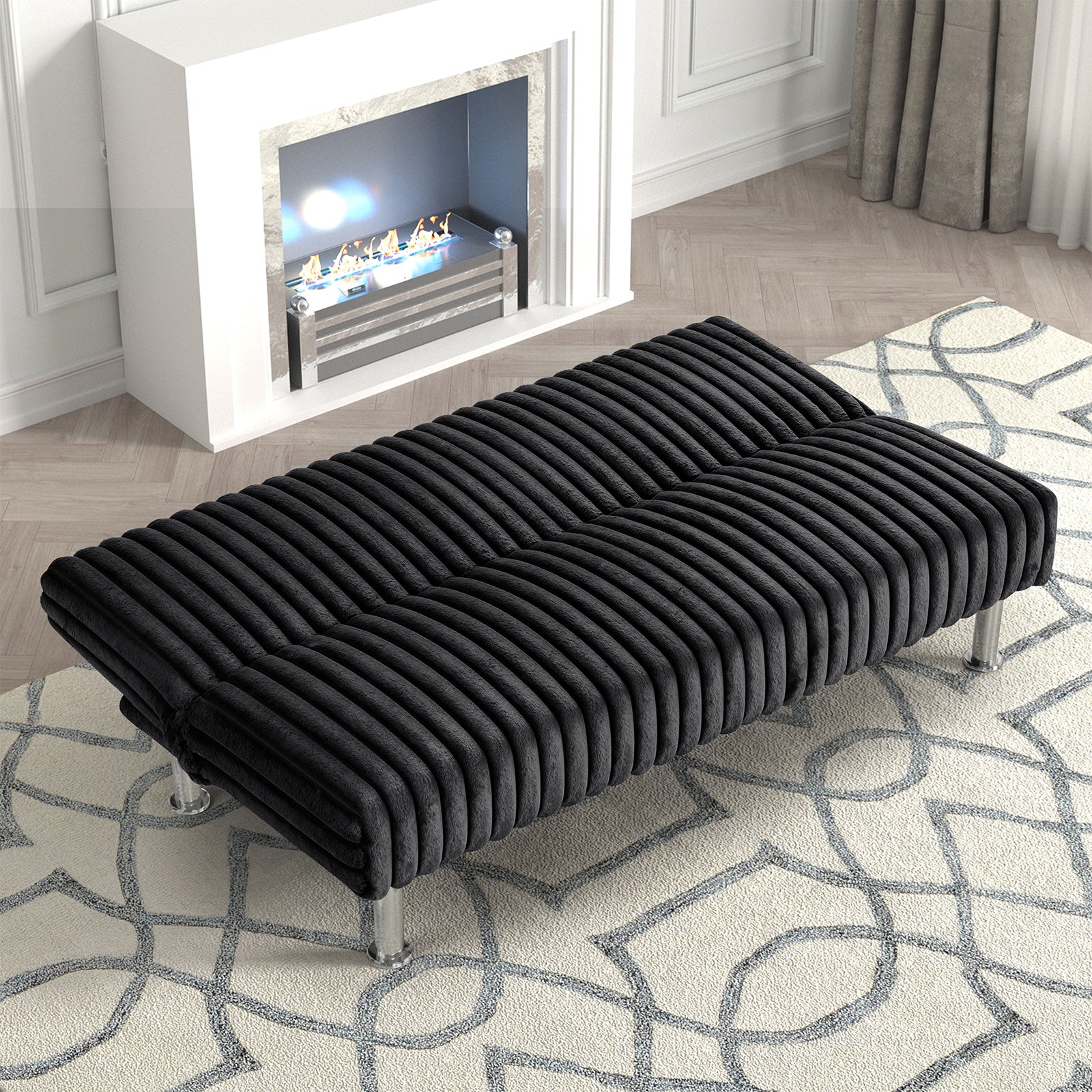Contemporary Style Metal Base Legs Convert Into Bed With Extra Support Metal Legs Black Finish