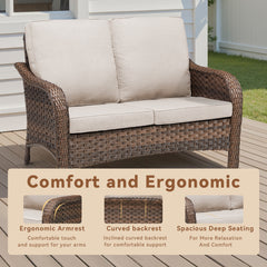 49.6" PE Wicker Rattan Outdoor Furniture Couch, Patio Loveseat with Beige Deep Seat Cushions