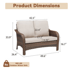 49.6" PE Wicker Rattan Outdoor Furniture Couch, Patio Loveseat with Beige Deep Seat Cushions