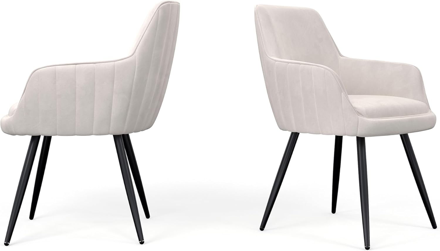 Beige Modern Mid-Century Upholstered Accent Chair with Channel-Tufted Back, Set of 2