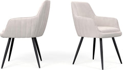 Beige Modern Mid-Century Upholstered Accent Chair with Channel-Tufted Back, Set of 2
