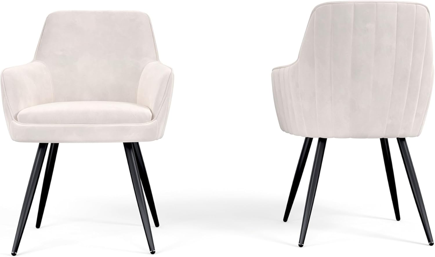 Beige Modern Mid-Century Upholstered Accent Chair with Channel-Tufted Back, Set of 2