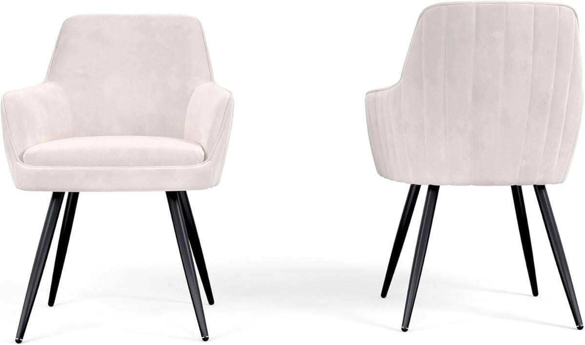 Beige Modern Mid-Century Upholstered Accent Chair with Channel-Tufted Back, Set of 2