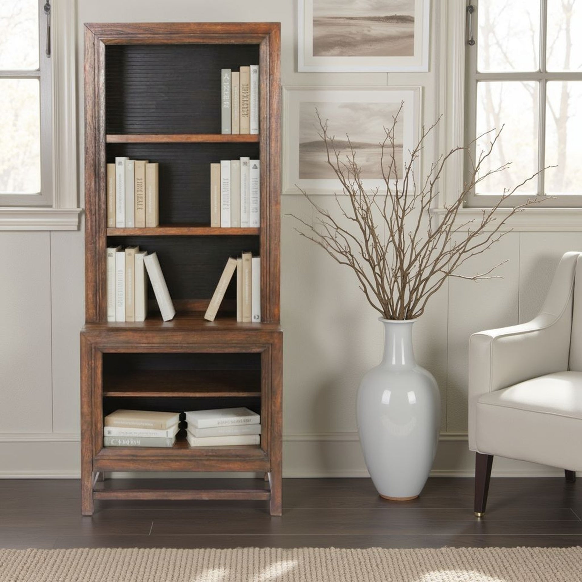 Bookcase Pier, No Assembly Required, Two-Tone Finish