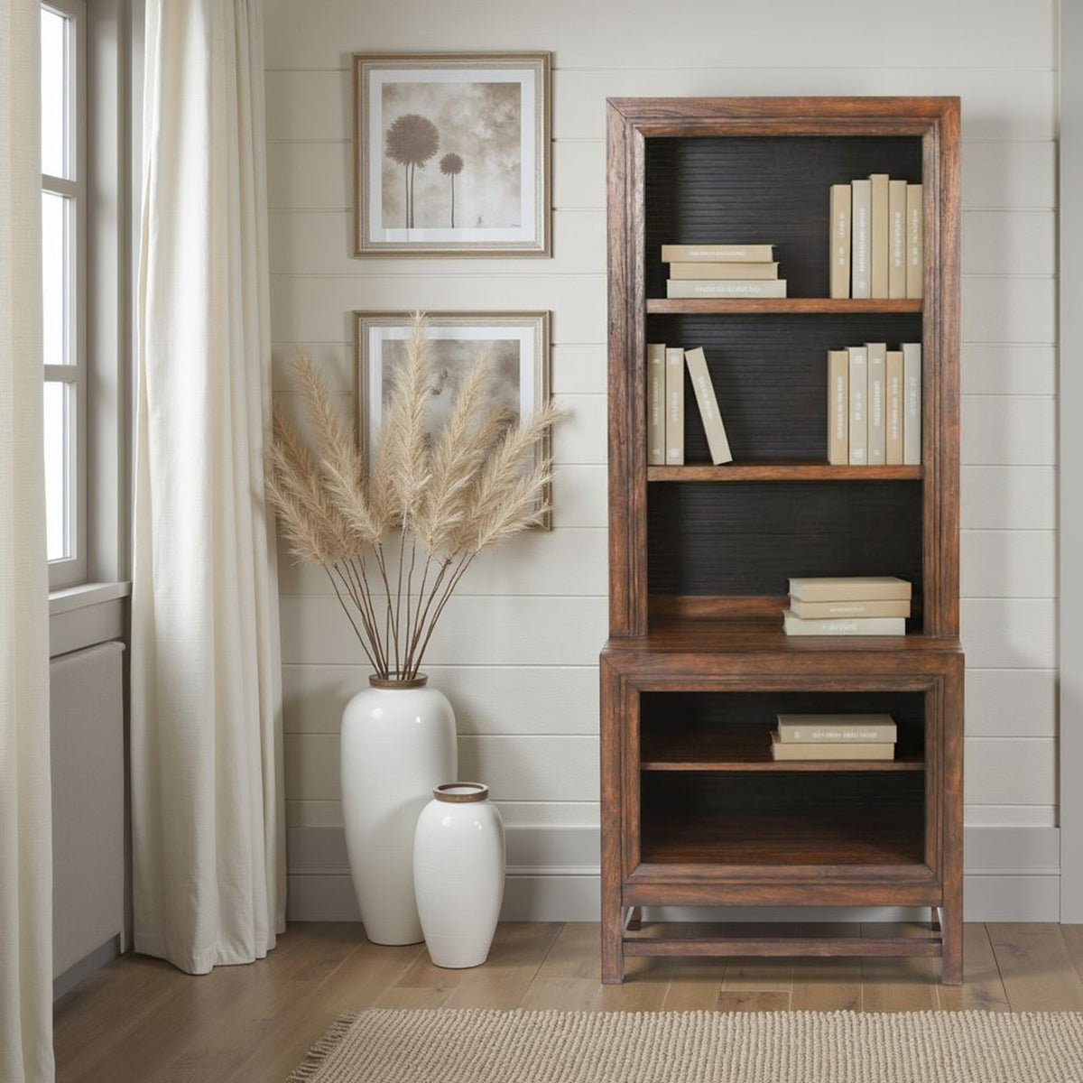 Bookcase Pier, No Assembly Required, Two-Tone Finish
