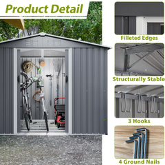 8x6 FT Outdoor Tool Storage Shed with Metal Foundation & Lockable Doors,  All Weather Metal Sheds for Garden, Patio, Backyard, Lawn, Gray