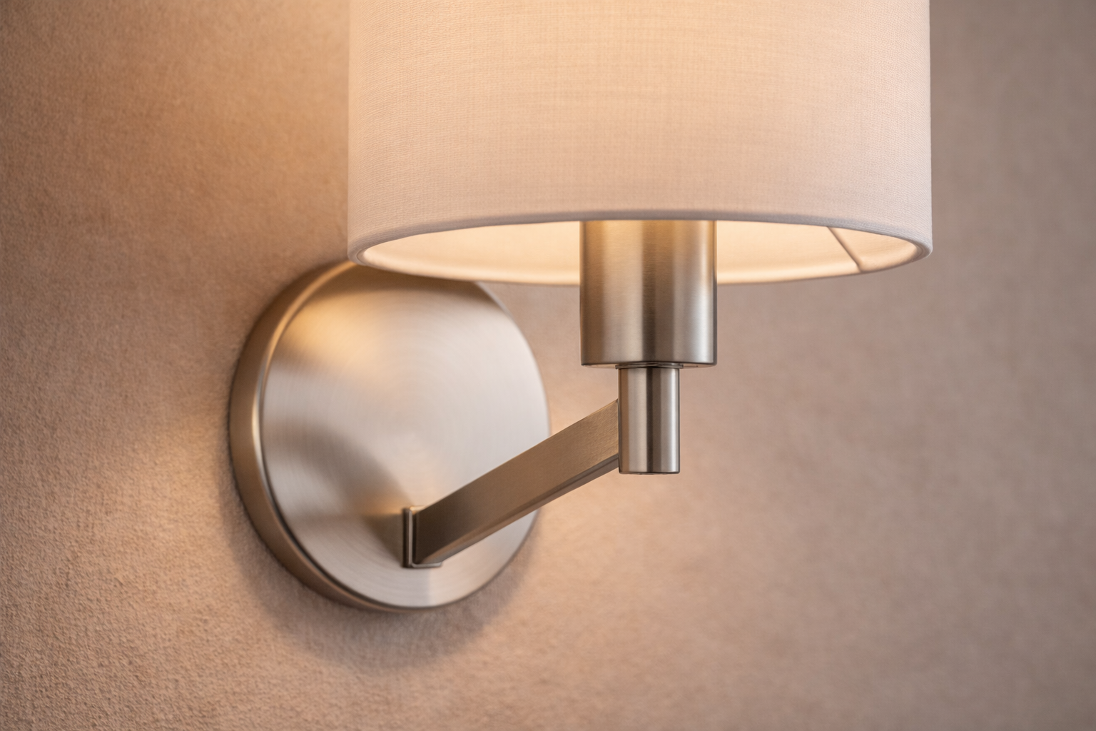 Nebula Brushed Nickel Base Wall Lamp with Rotary Switch White Fabric Shade