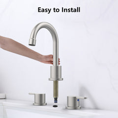Widespread Bathroom Sink Faucet Brushed Nickel 2 Handle 8 inch 3 Hole 360°Swivel Spout Vanity Sink with Pop Up Drain Assembly