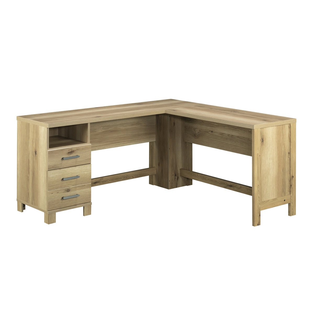 L-Shaped Desk with Small Drawer, Brown finish