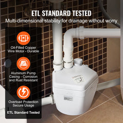 Utility Sink Pump Laundry Sink Drain Pump System 1/3 HP 1500 GPH 18ft Head