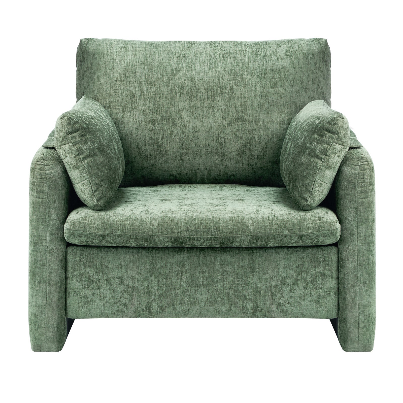 Green Accent Chair, Modern Upholstered Accent Chair with Armrests, Cloth Arm Chairs with Thick Cushion and Arched Backrest, Single Fabric Armchair for Living Room, Bedroom, Study, Office