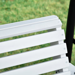 Outsunny 3-Seater Wooden Porch Swing, Patio Swing Bench with Folding Coffee Table, Cup Holders and Chains Included, 440lbs Weight Capacity, White