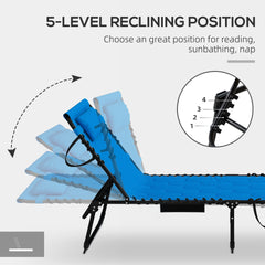 Outsunny Folding Chaise Lounge Set with 5-level Reclining Back, Outdoor Lounge Tanning Chair with Padded Seat, Side Pocket & Headrest for Beach, Yard, Patio, Blue