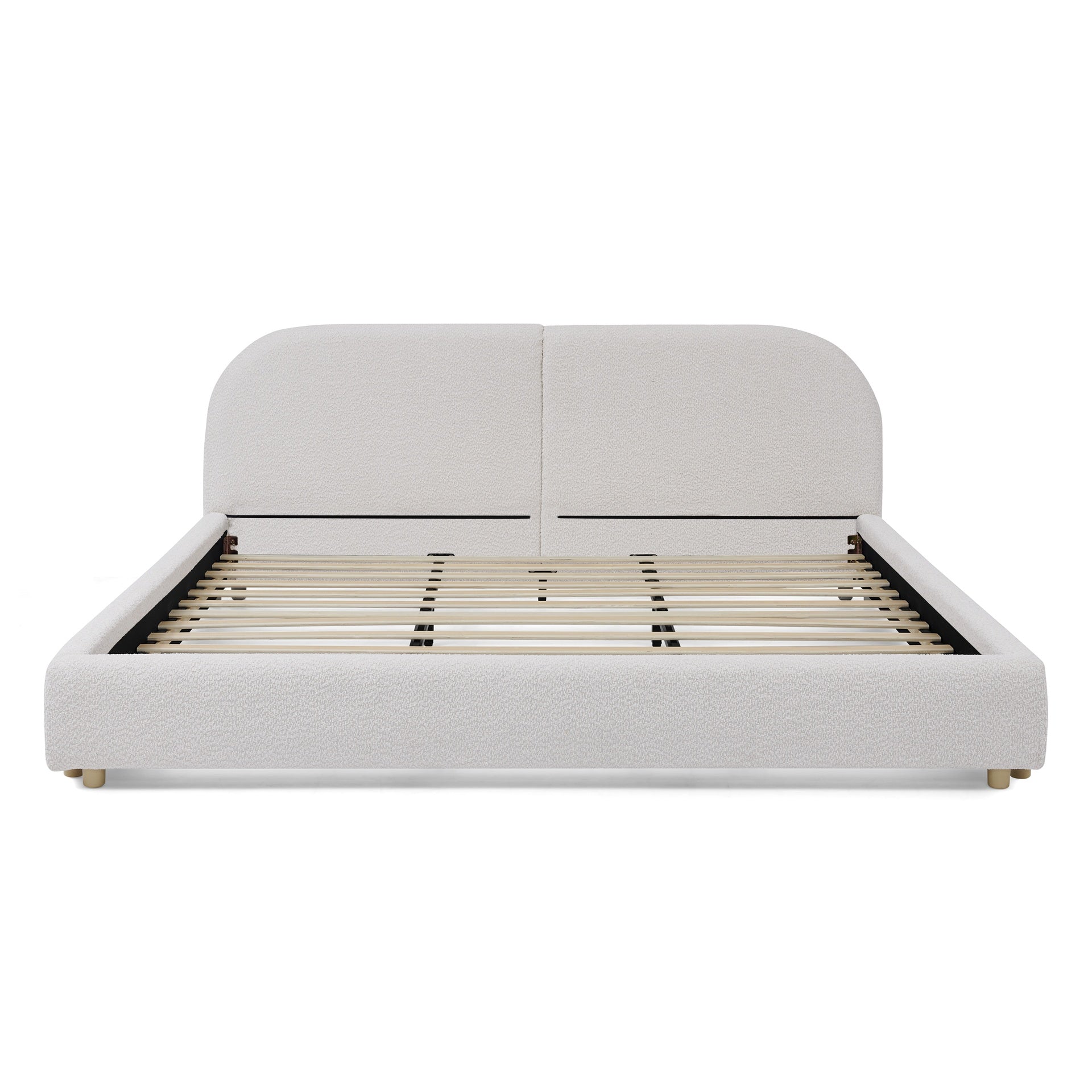 King Size Upholstered Bed Frame, Modern Minimalist Style with Tall Curved Headboard, Premium Circle Yarn Fabric & Sturdy Leg Support, Mattress Not Included-Beige