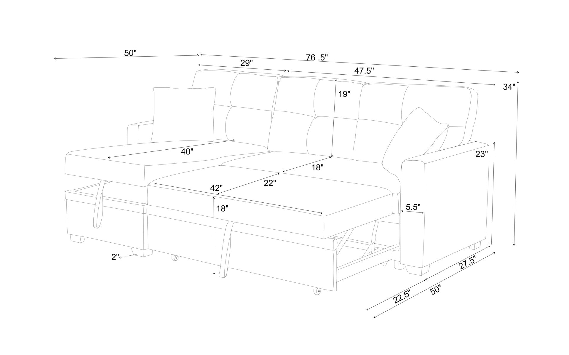 76.5" Wide Upholstered Pull-out Sofa Bed