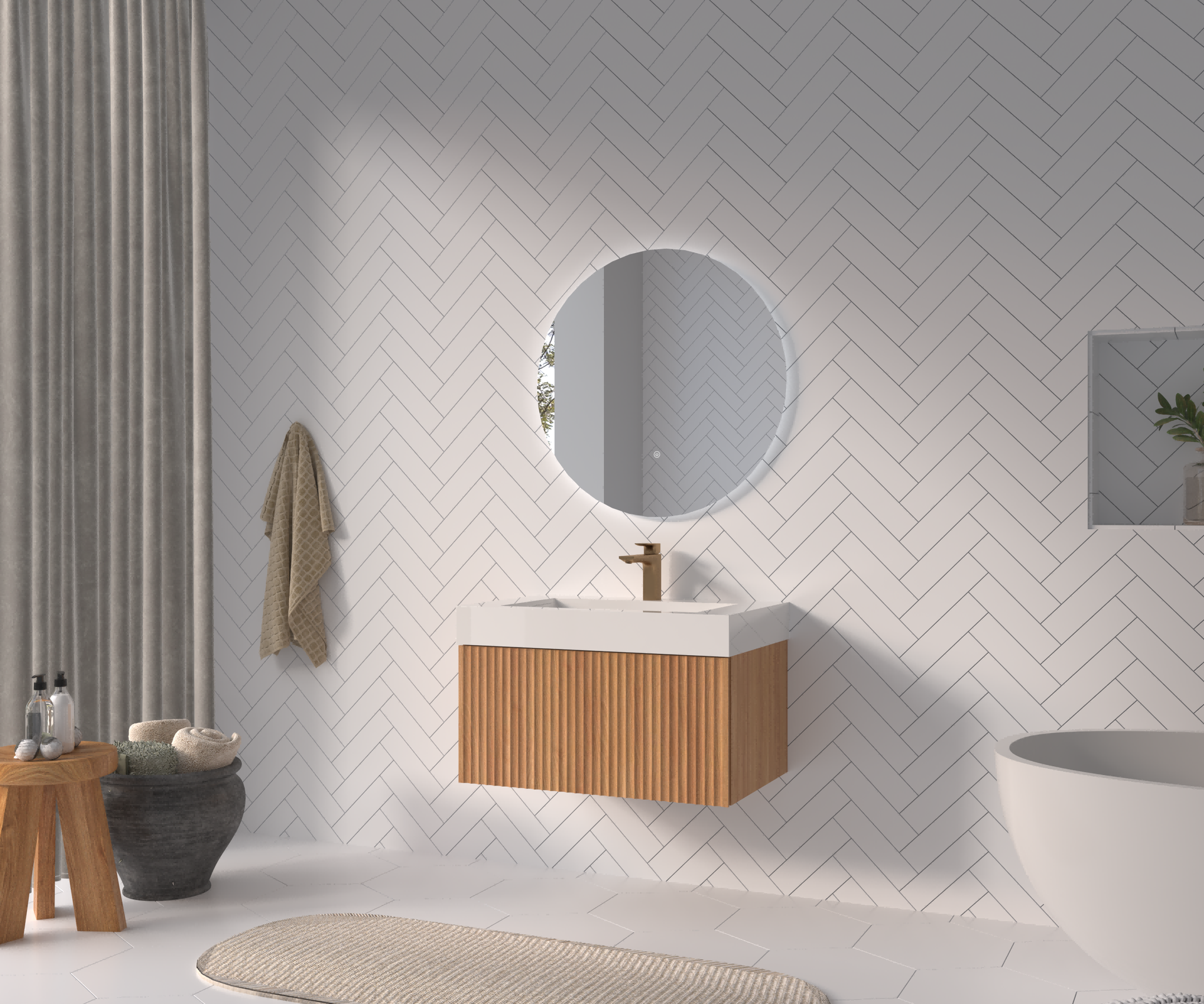 30" Bathroom Vanity with Sink,Wall Mounted Floating Bathroom Cabinet with Integrated Basin Plywood Finish Modern Minimalist Design for Compact Bathrooms Acacia Color
