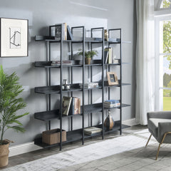 5 Tier Bookcase Home Office Open Bookshelf, Vintage Industrial Style Shelf with Metal Frame, MDF Board (Old Sku:WF286176AAB/N725P247766Z)