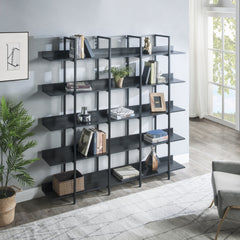 5 Tier Bookcase Home Office Open Bookshelf, Vintage Industrial Style Shelf with Metal Frame, MDF Board (Old Sku:WF286176AAB/N725P247766Z)