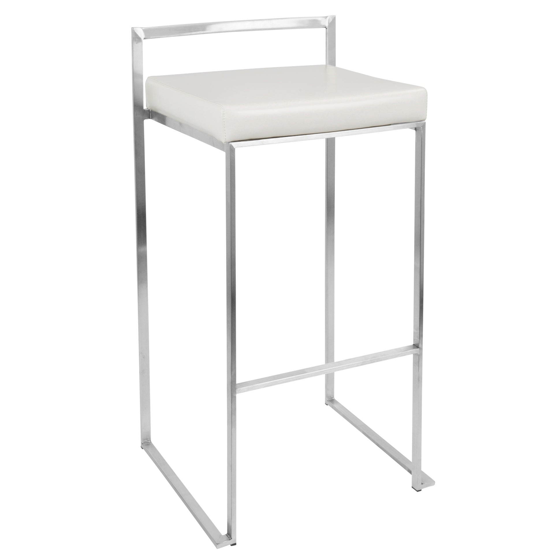 Fuji 30" Contemporary Stackable Barstool in Stainless Steel with White Faux Leather by LumiSource - Set of 3